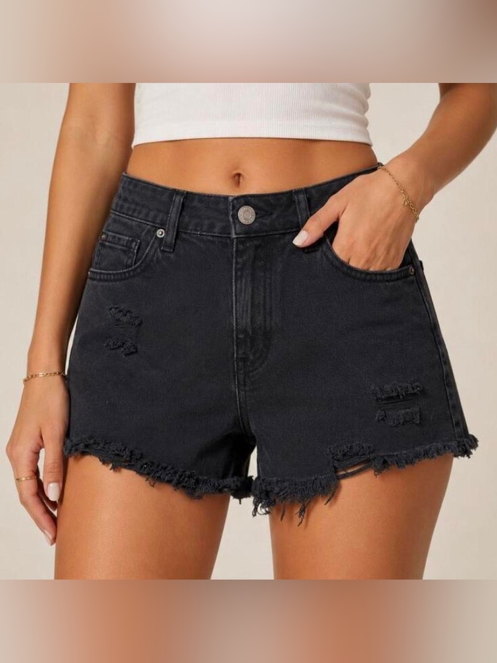 PacSun High Rise Festival Shorts Black Distressed Denim Cutoff Size 27